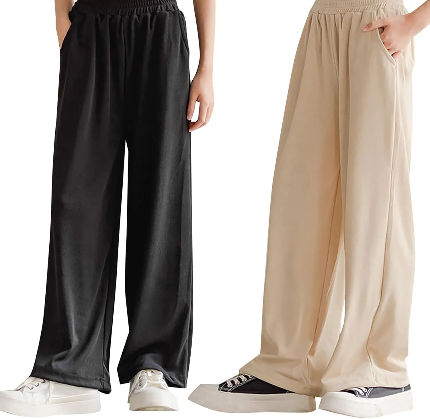 Girls Ice Silk Wide Leg Pants Kids Solid Elastic Waist Palazzo Pant Loose Straight Comfy Sweatpants Baggy Trousers
