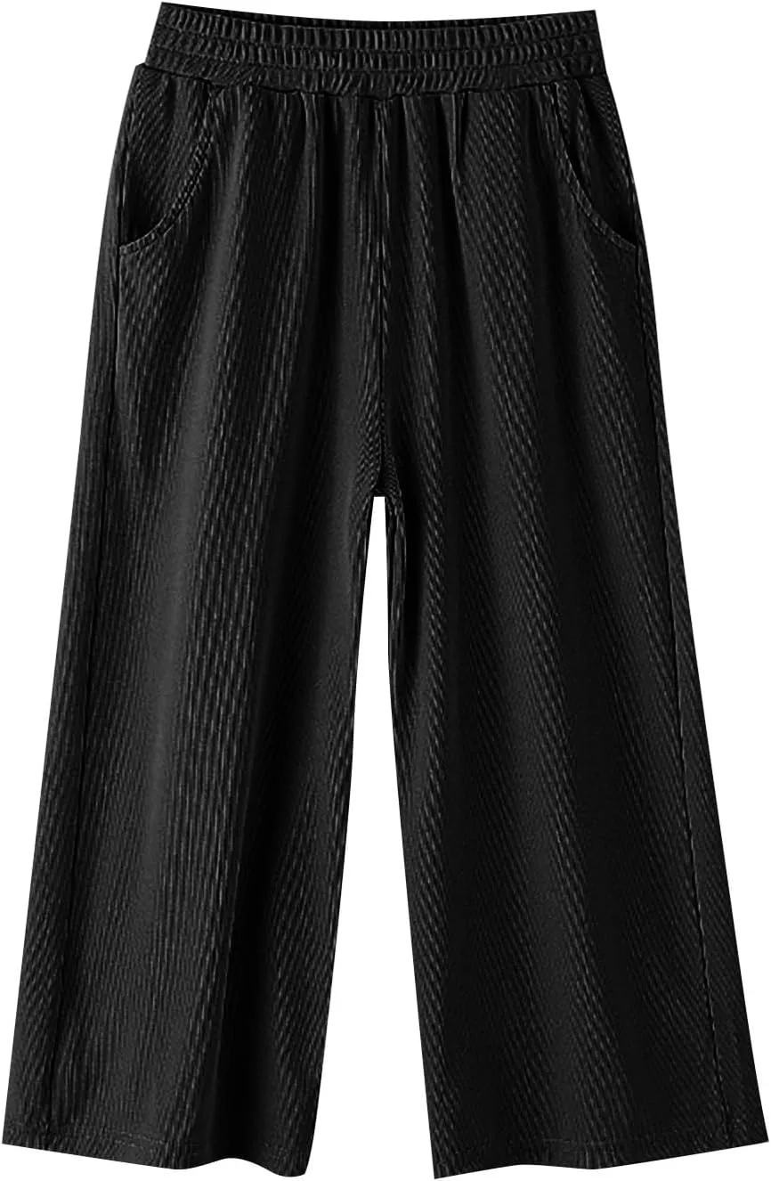Girls Ice Silk Wide Leg Pants Kids Solid Elastic Waist Palazzo Pant Loose Straight Comfy Sweatpants Baggy Trousers