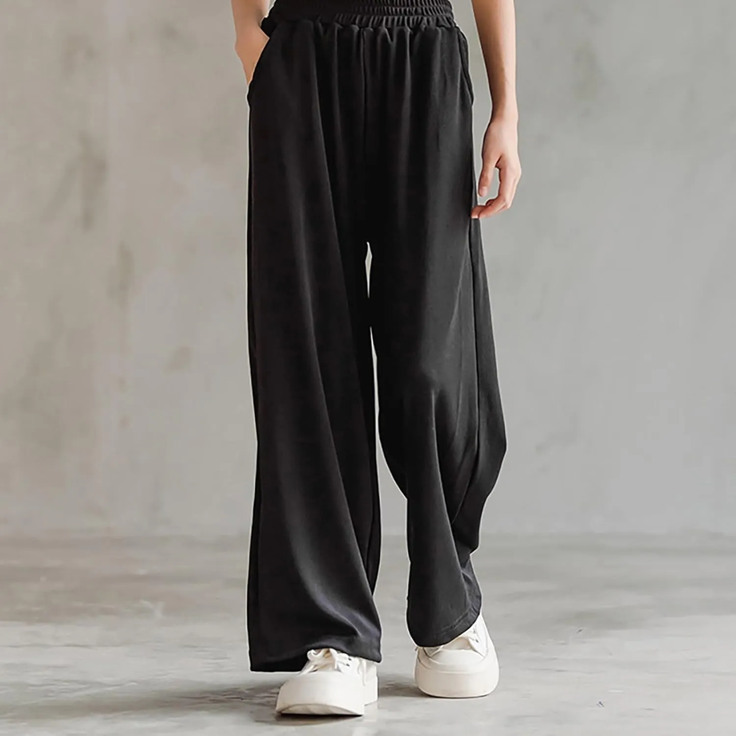 Girls Ice Silk Wide Leg Pants Kids Solid Elastic Waist Palazzo Pant Loose Straight Comfy Sweatpants Baggy Trousers