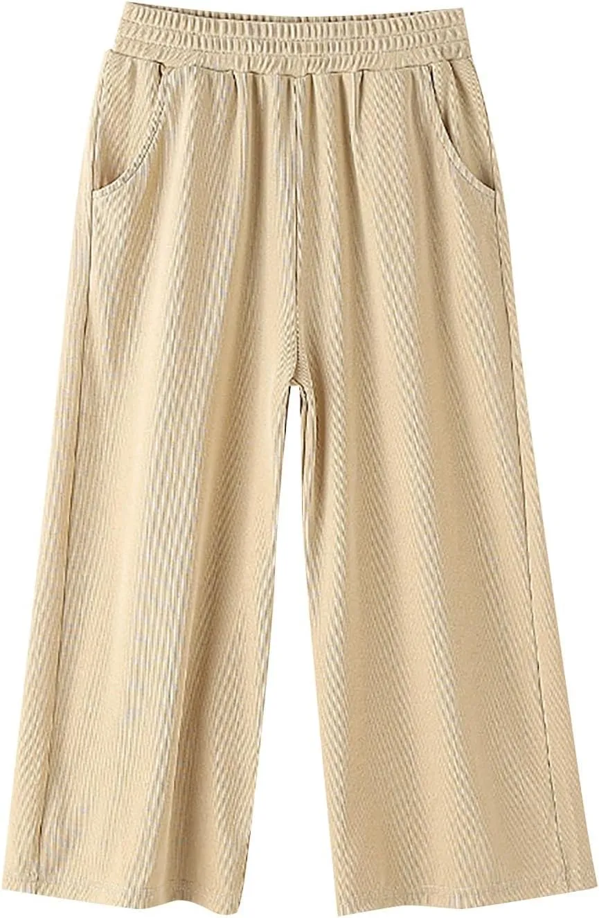 Girls Ice Silk Wide Leg Pants Kids Solid Elastic Waist Palazzo Pant Loose Straight Comfy Sweatpants Baggy Trousers
