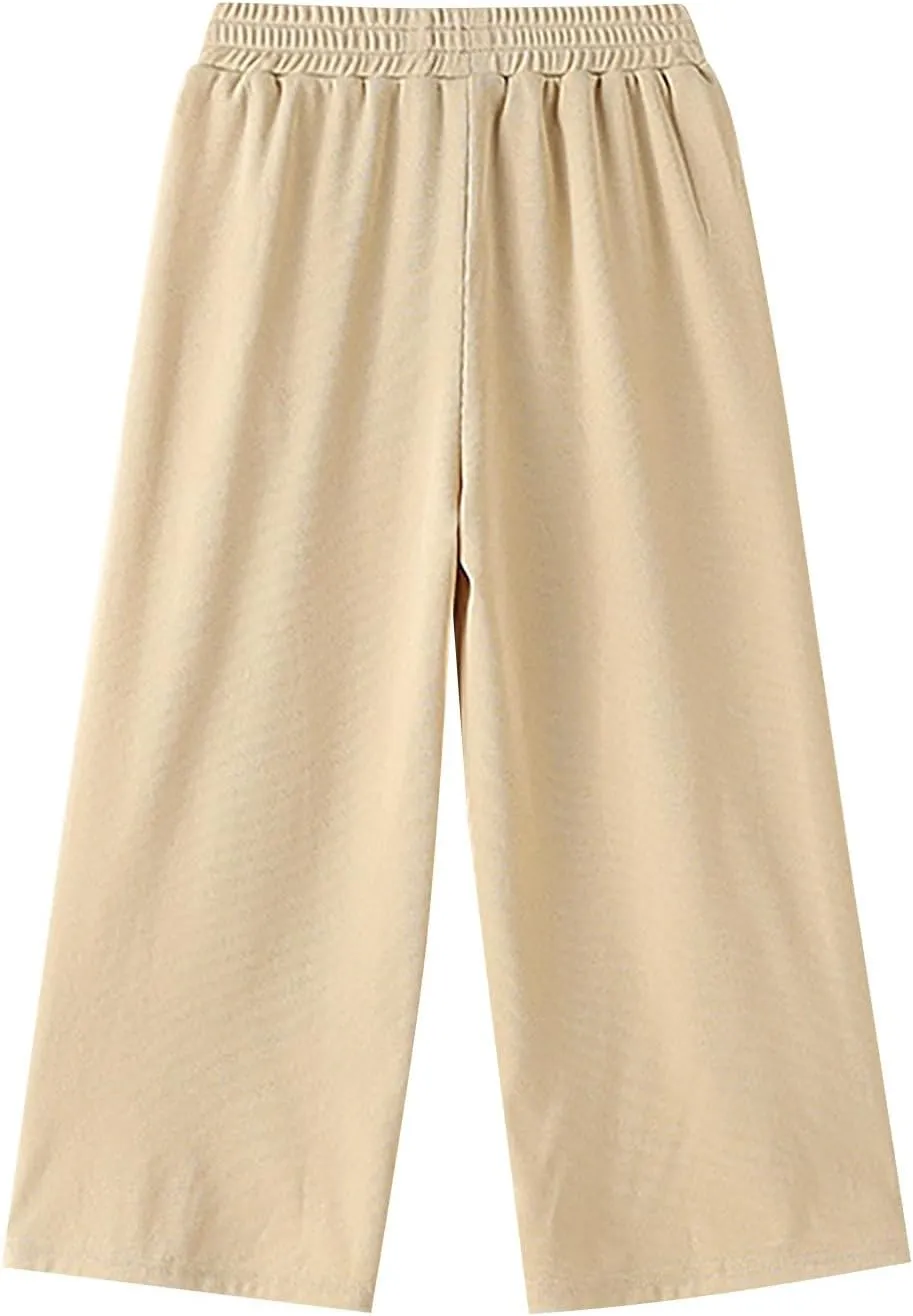 Girls Ice Silk Wide Leg Pants Kids Solid Elastic Waist Palazzo Pant Loose Straight Comfy Sweatpants Baggy Trousers
