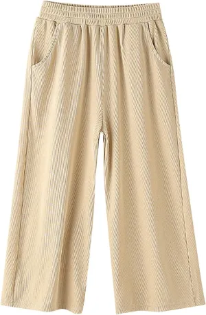 Girls Ice Silk Wide Leg Pants Solid Elastic Waist Palazzo Pant Kids Loose Straight Comfy Baggy Sweatpants Trousers