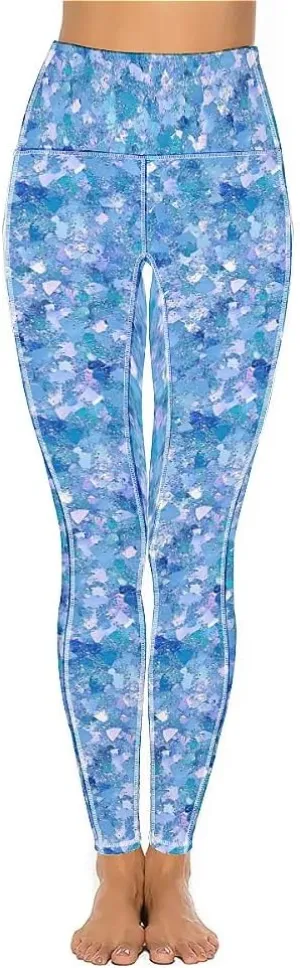 Glitter Print Warm Yoga Pants with Pockets Tummy Control Gym Leggings Shapewear Athletic Women