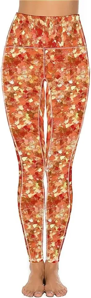 Glitter Print Warm Yoga Pants with Pockets Tummy Control Gym Leggings Shapewear Athletic Women