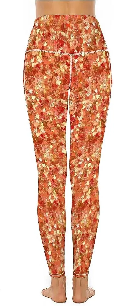 Glitter Print Warm Yoga Pants with Pockets Tummy Control Gym Leggings Shapewear Athletic Women