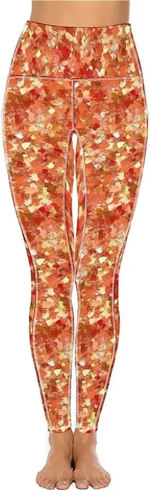 Glitter Print Warm Yoga Pants with Pockets Tummy Control Gym Leggings Shapewear Athletic Women