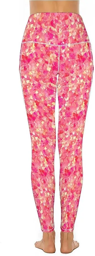 Glitter Print Warm Yoga Pants with Pockets Tummy Control Gym Leggings Shapewear Athletic Women