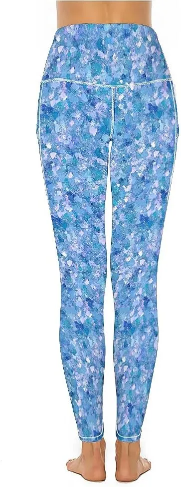 Glitter Print Warm Yoga Pants with Pockets Tummy Control Gym Leggings Shapewear Athletic Women