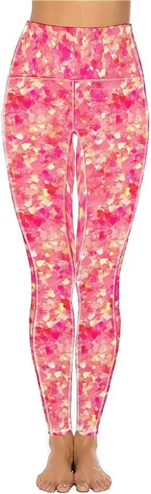 Glitter Print Warm Yoga Pants with Pockets Tummy Control Gym Leggings Shapewear Athletic Women