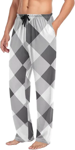 Gray Argyle Black White Plaid Men's sleep pants Pajama Pants Sleepwear Lounge Pajama Bottoms