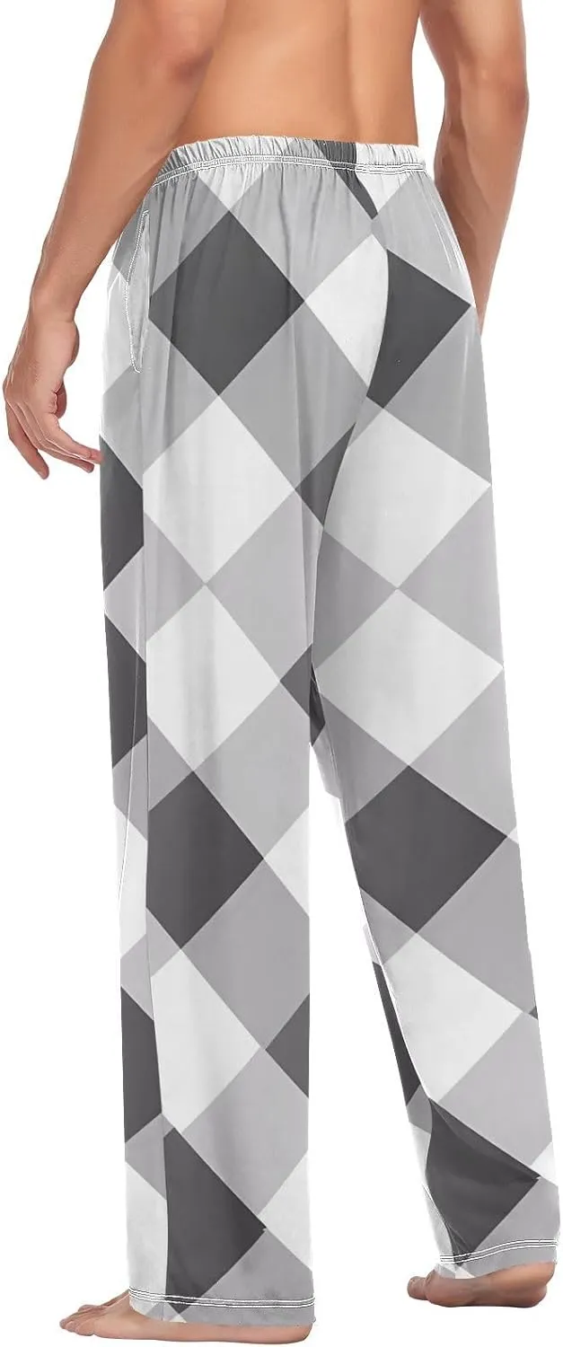 Gray Argyle Black White Plaid Men's sleep pants Pajama Pants Sleepwear Lounge Pajama Bottoms