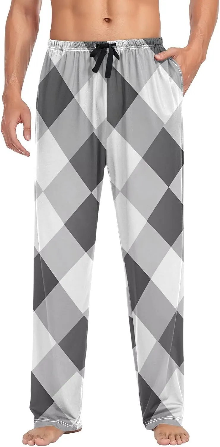Gray Argyle Black White Plaid Men's sleep pants Pajama Pants Sleepwear Lounge Pajama Bottoms