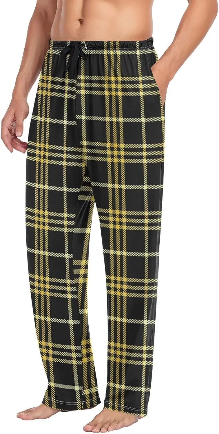 GuoChe Pajama Pants for Men White Black Buffalo Plaid Mens Pajama Bottoms Lounge Pants S