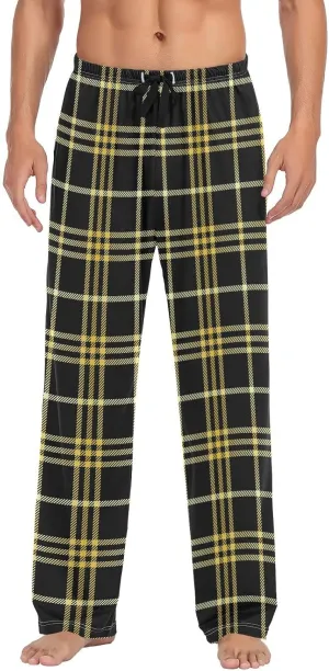 GuoChe Pajama Pants for Men White Black Buffalo Plaid Mens Pajama Bottoms Lounge Pants S
