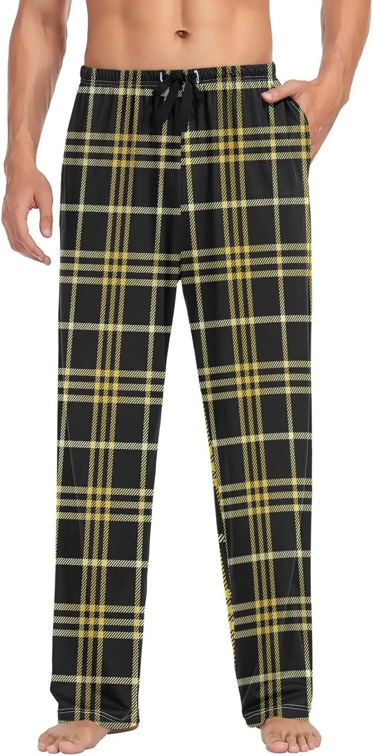 GuoChe Pajama Pants for Men White Black Buffalo Plaid Mens Pajama Bottoms Lounge Pants S