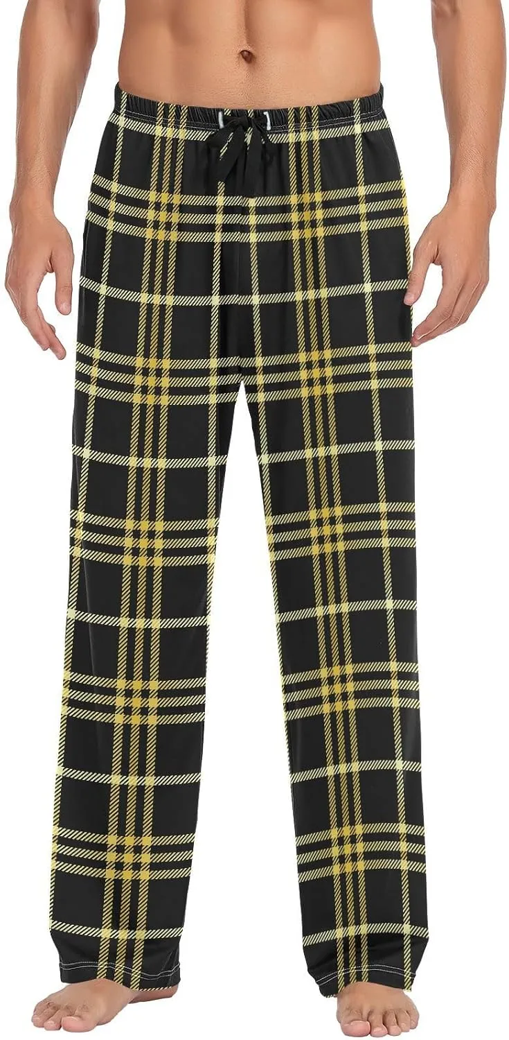 GuoChe Pajama Pants for Men White Black Buffalo Plaid Mens Pajama Bottoms Lounge Pants S