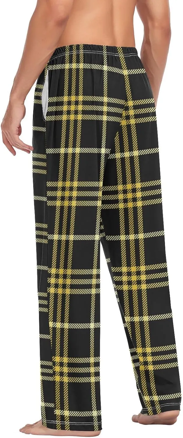 GuoChe Pajama Pants for Men White Black Buffalo Plaid Mens Pajama Bottoms Lounge Pants S