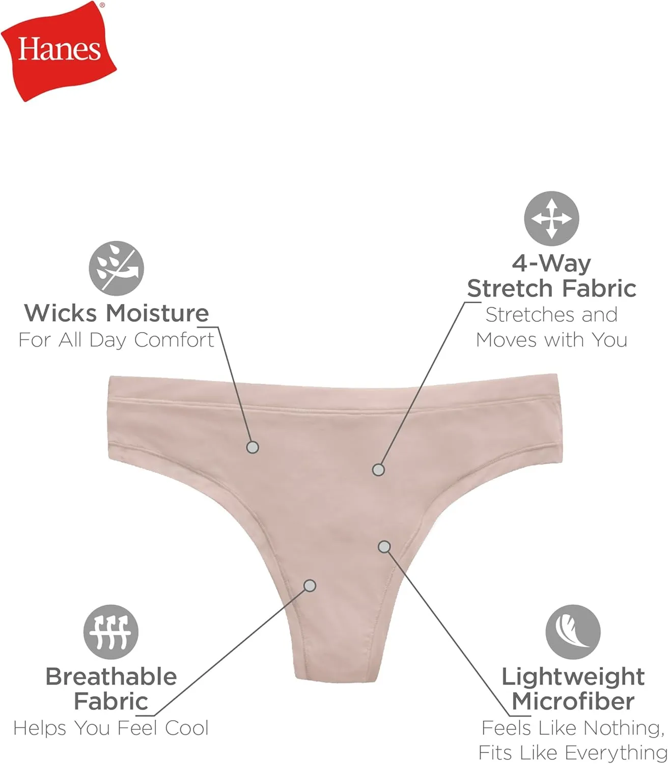 Hanes Women's Microfiber Stretch Underwear Pack, Comfort Flex Fit Brief Bikini or Thong Panties, 6-Pack