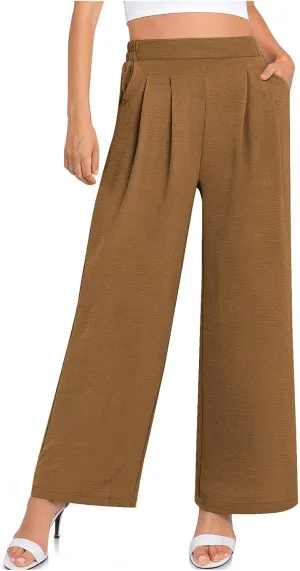 HGps8w Women's 2025 Summer Ice Silk Wide Leg Pants Pleated Straight Business Work Trousers Loose Suit Pants with Pockets