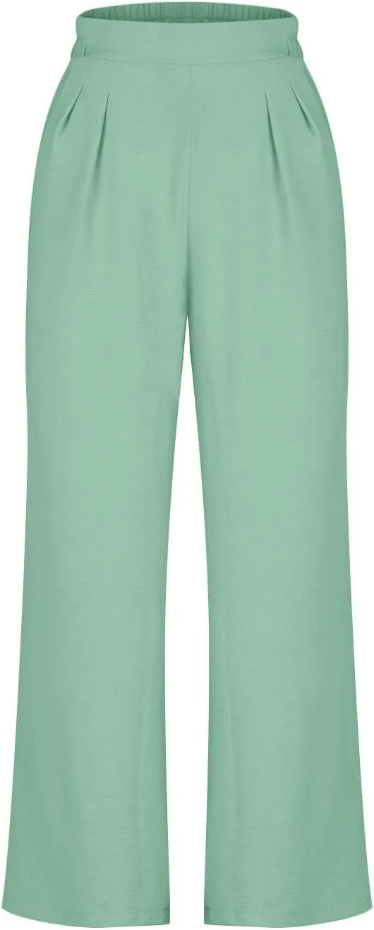 HGps8w Women's 2025 Summer Ice Silk Wide Leg Pants Pleated Straight Business Work Trousers Loose Suit Pants with Pockets
