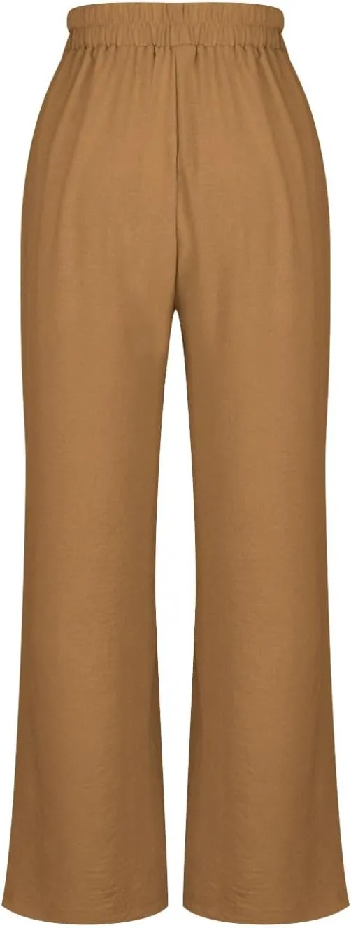 HGps8w Women's 2025 Summer Ice Silk Wide Leg Pants Pleated Straight Business Work Trousers Loose Suit Pants with Pockets