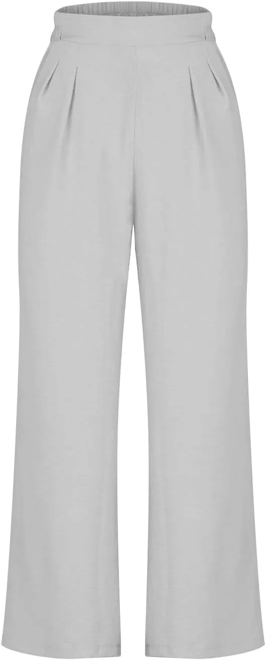 HGps8w Women's 2025 Summer Ice Silk Wide Leg Pants Pleated Straight Business Work Trousers Loose Suit Pants with Pockets