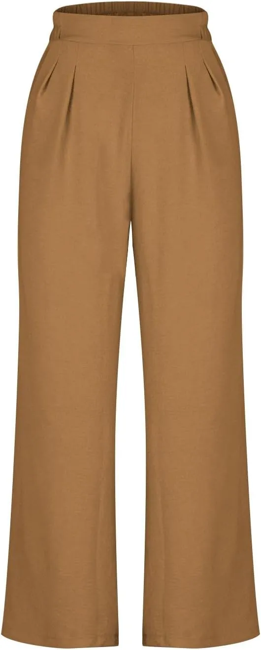 HGps8w Women's 2025 Summer Ice Silk Wide Leg Pants Pleated Straight Business Work Trousers Loose Suit Pants with Pockets