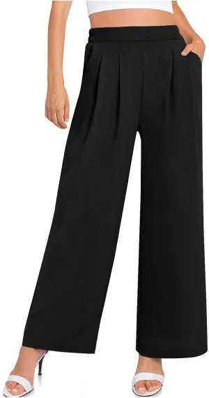 HGps8w Women's 2025 Summer Ice Silk Wide Leg Pants Pleated Straight Business Work Trousers Loose Suit Pants with Pockets