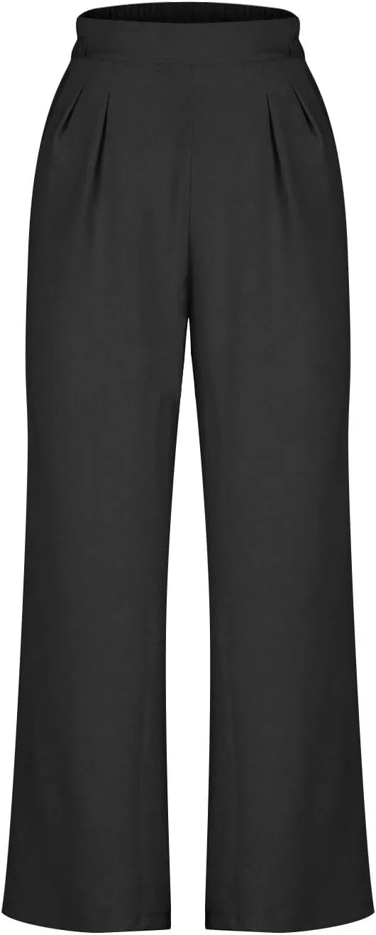 HGps8w Women's 2025 Summer Ice Silk Wide Leg Pants Pleated Straight Business Work Trousers Loose Suit Pants with Pockets
