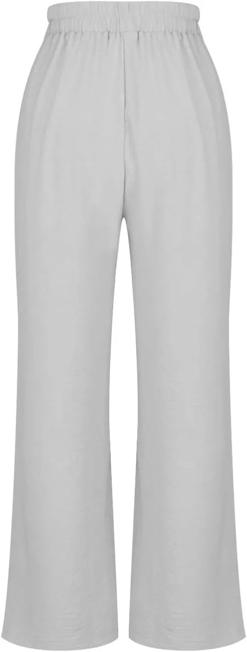 HGps8w Women's 2025 Summer Ice Silk Wide Leg Pants Pleated Straight Business Work Trousers Loose Suit Pants with Pockets