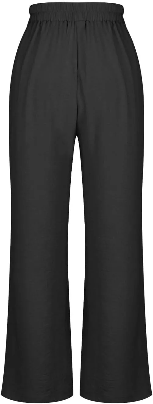 HGps8w Women's 2025 Summer Ice Silk Wide Leg Pants Pleated Straight Business Work Trousers Loose Suit Pants with Pockets