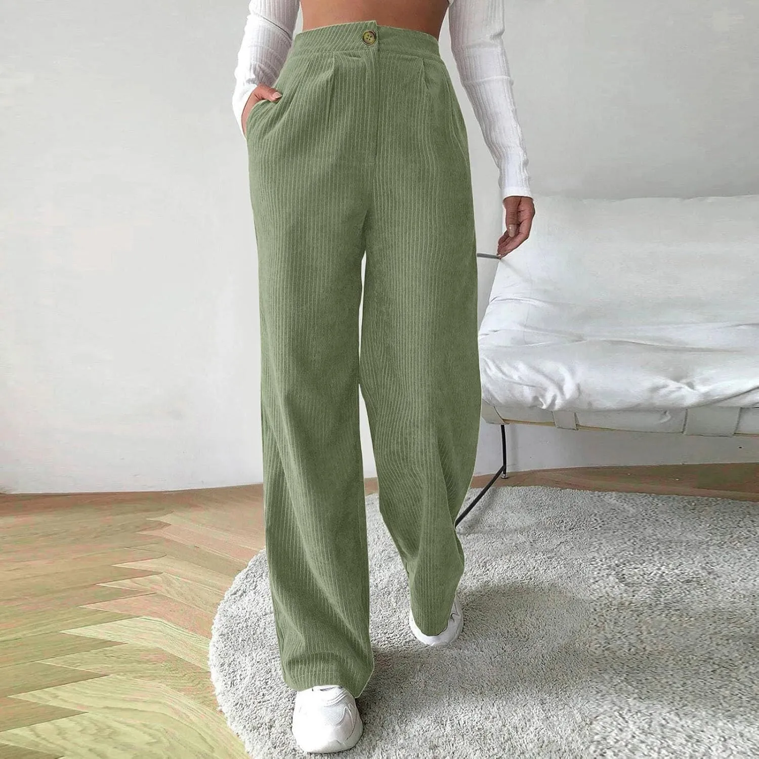 High Waist Cord Wide Leg Pants Straight Trousers Women Big Size Corduroy Pants Casual for Women
