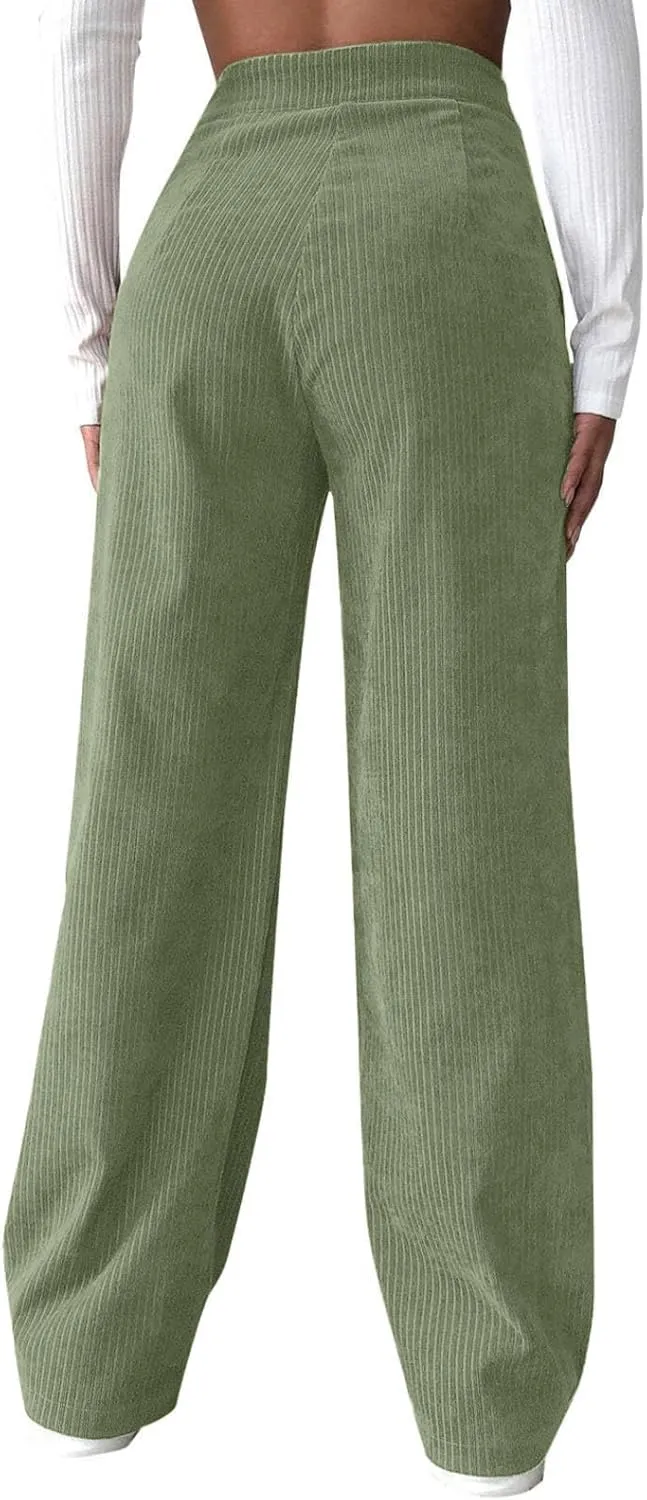 High Waist Cord Wide Leg Pants Straight Trousers Women Big Size Corduroy Pants Casual for Women
