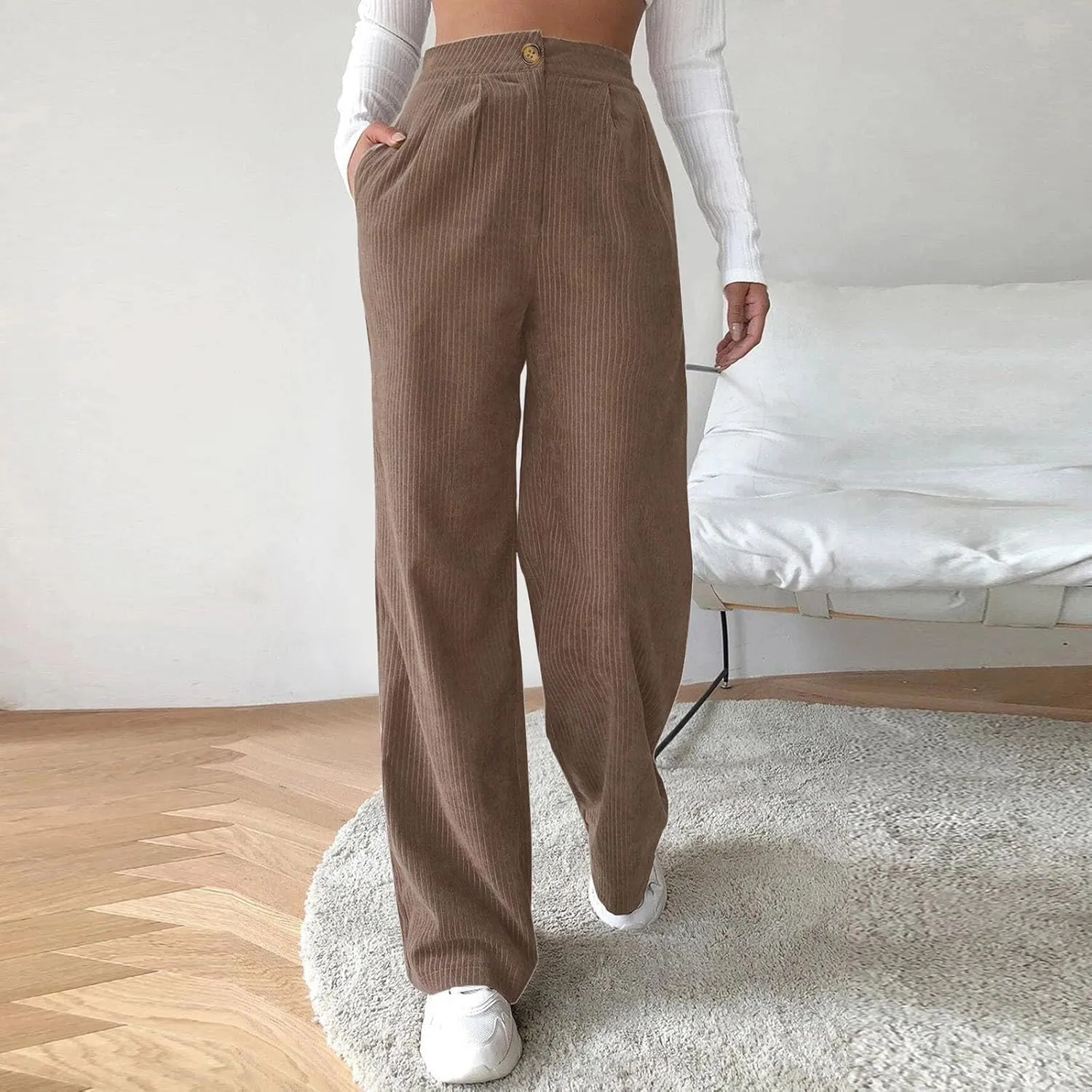 High Waist Cord Wide Leg Pants Straight Trousers Women Big Size Corduroy Pants Casual for Women