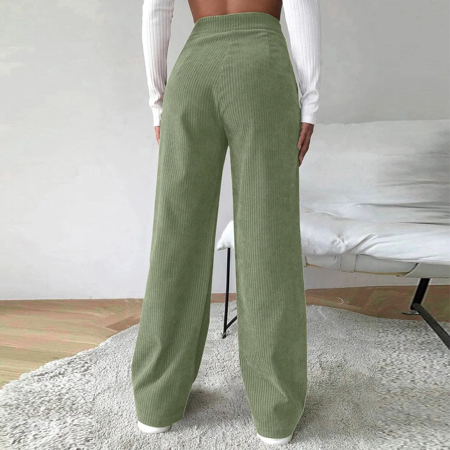 High Waist Cord Wide Leg Pants Straight Trousers Women Big Size Corduroy Pants Casual for Women