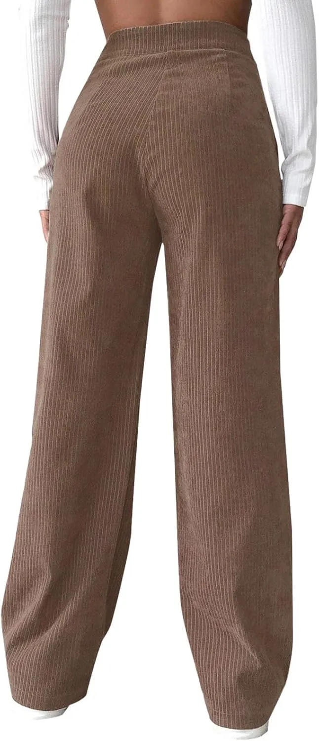 High Waist Cord Wide Leg Pants Straight Trousers Women Big Size Corduroy Pants Casual for Women