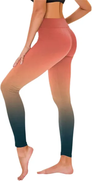 High Waisted Leggings for Women Gradient Shapewear Leggings Fitness Sports Running Yoga Athletic Pants Activewear