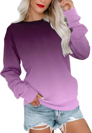 Hoodies for Women Pullover Casual Long Sleeve Sweatshirt Crewneck Cute Classic Relaxed Fit Solid Gradient Tunic Tops