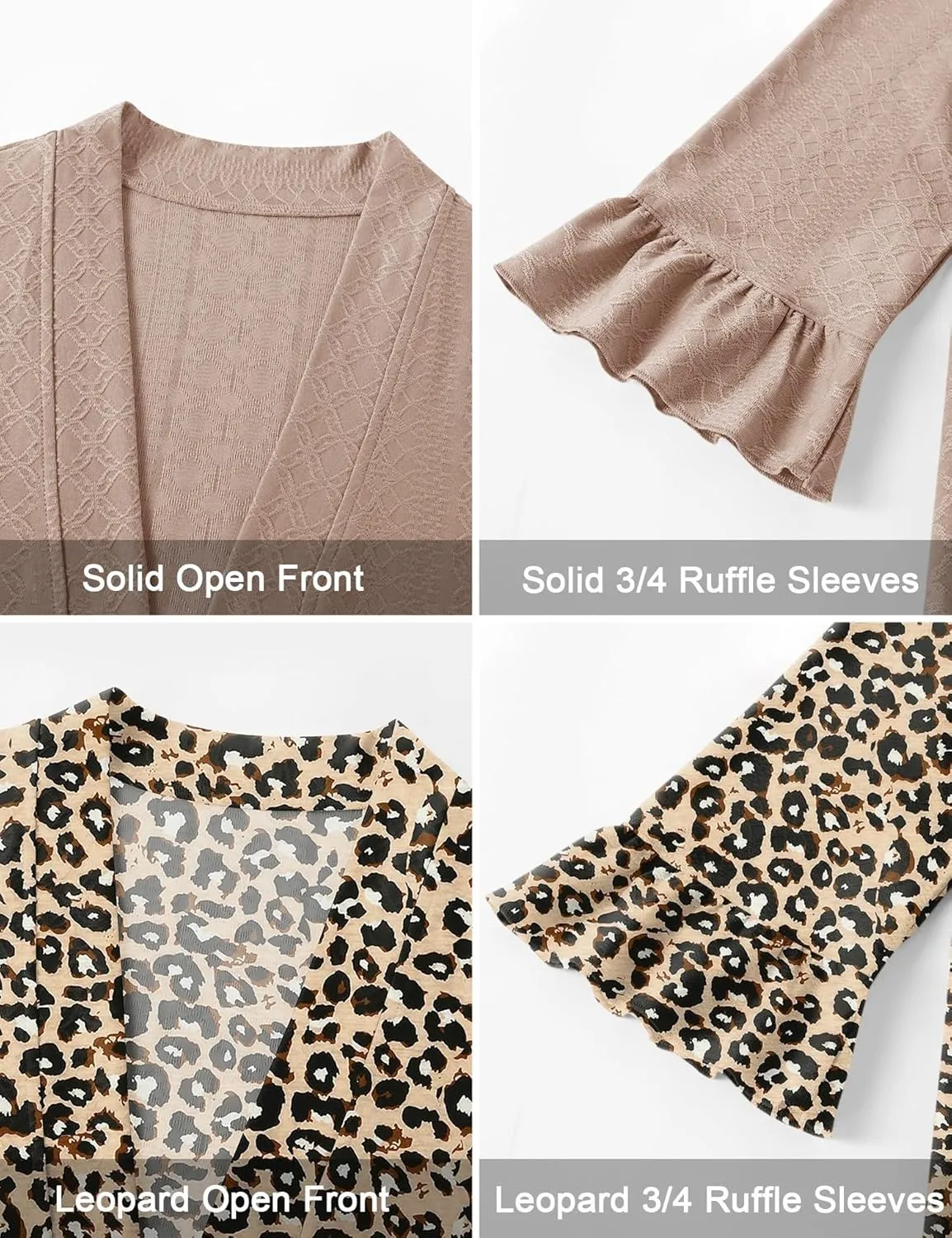 IECCP Womens Lightweight Cardigan 3/4 Sleeve Open Front Cozy Ruffles Sleeve Thin Cardigans Jacket