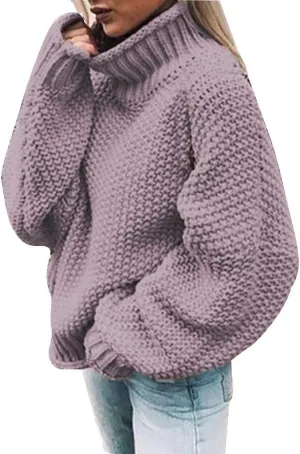 iLH Womens Oversized Sweaters Turtle Neck Solid Color Chunky Pullover Sweaters Fall Winter Cozy Boyfriend Sweaters Loose Fit