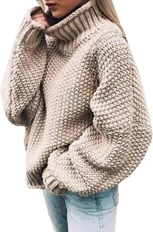 iLH Womens Oversized Sweaters Turtle Neck Solid Color Chunky Pullover Sweaters Fall Winter Cozy Boyfriend Sweaters Loose Fit