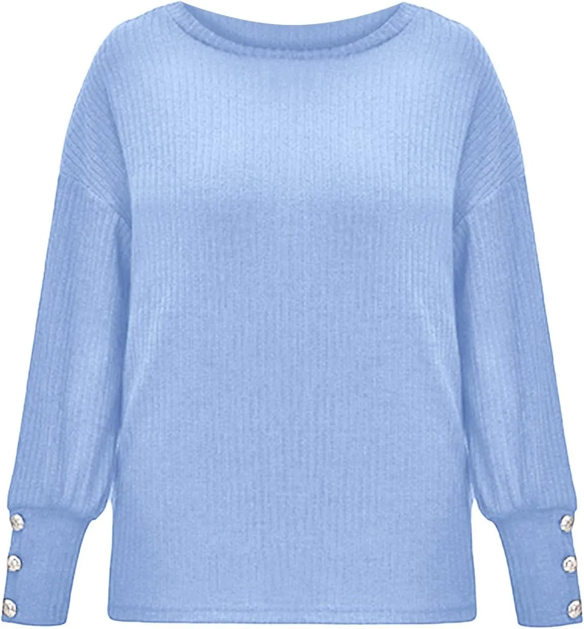 iLH Womens Vinatge Sweaters Gigot Sleeve Button Crewneck Pullover Sweaters for Women Fall Winter Leisure Elegant Sweaters