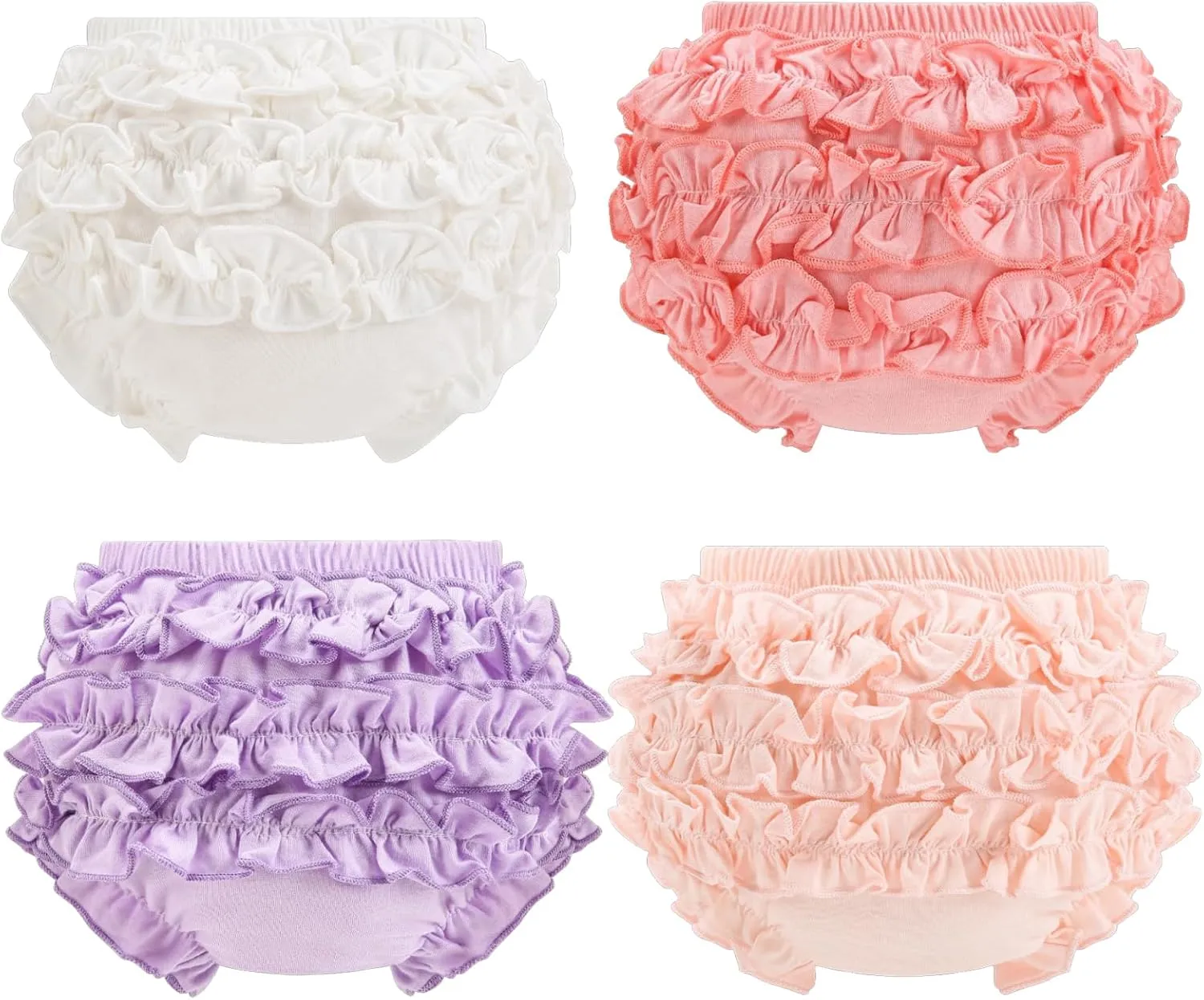 Infant Bloomers Underwear Ruffle Diaper Cover for Baby Girls Toddler Kids Cotton Shorts Panties 4-Pack