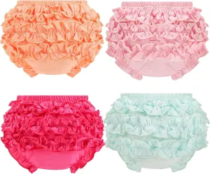 Infant Bloomers Underwear Ruffle Diaper Cover for Baby Girls Toddler Kids Cotton Shorts Panties 4-Pack