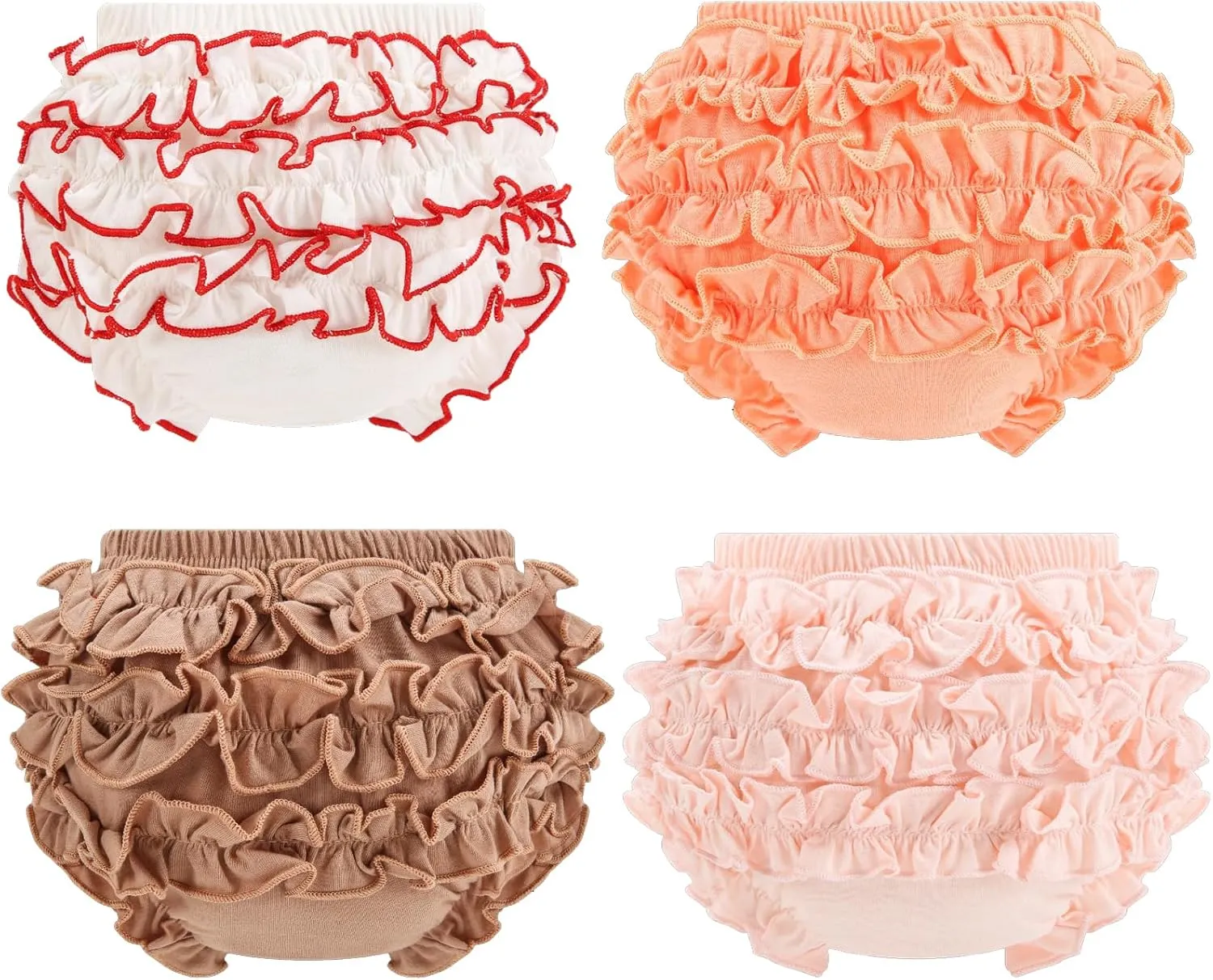 Infant Bloomers Underwear Ruffle Diaper Cover for Baby Girls Toddler Kids Cotton Shorts Panties 4-Pack