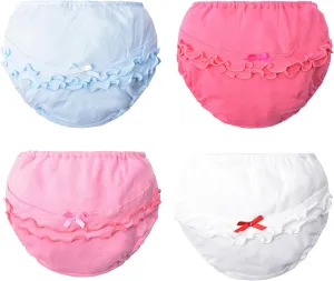 Infant Bloomers Underwear Ruffle Diaper Cover for Baby Girls Toddler Kids Cotton Shorts Panties 4-Pack
