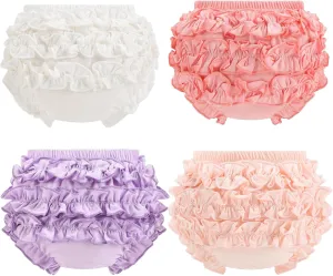 Infant Bloomers Underwear Ruffle Diaper Cover for Baby Girls Toddler Kids Cotton Shorts Panties 4-Pack