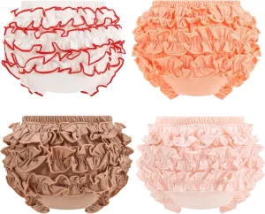 Infant Bloomers Underwear Ruffle Diaper Cover for Baby Girls Toddler Kids Cotton Shorts Panties 4-Pack