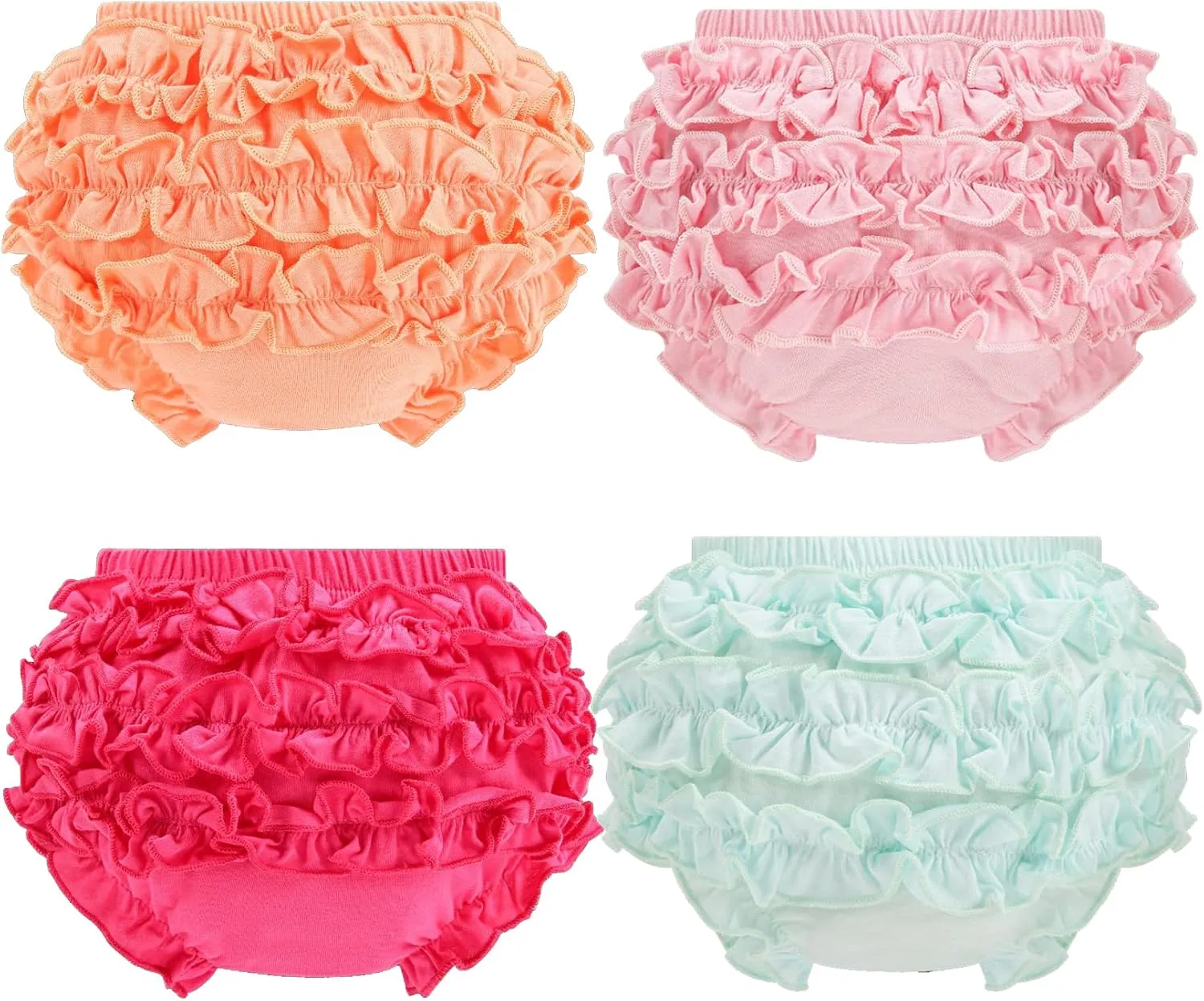 Infant Bloomers Underwear Ruffle Diaper Cover for Baby Girls Toddler Kids Cotton Shorts Panties 4-Pack