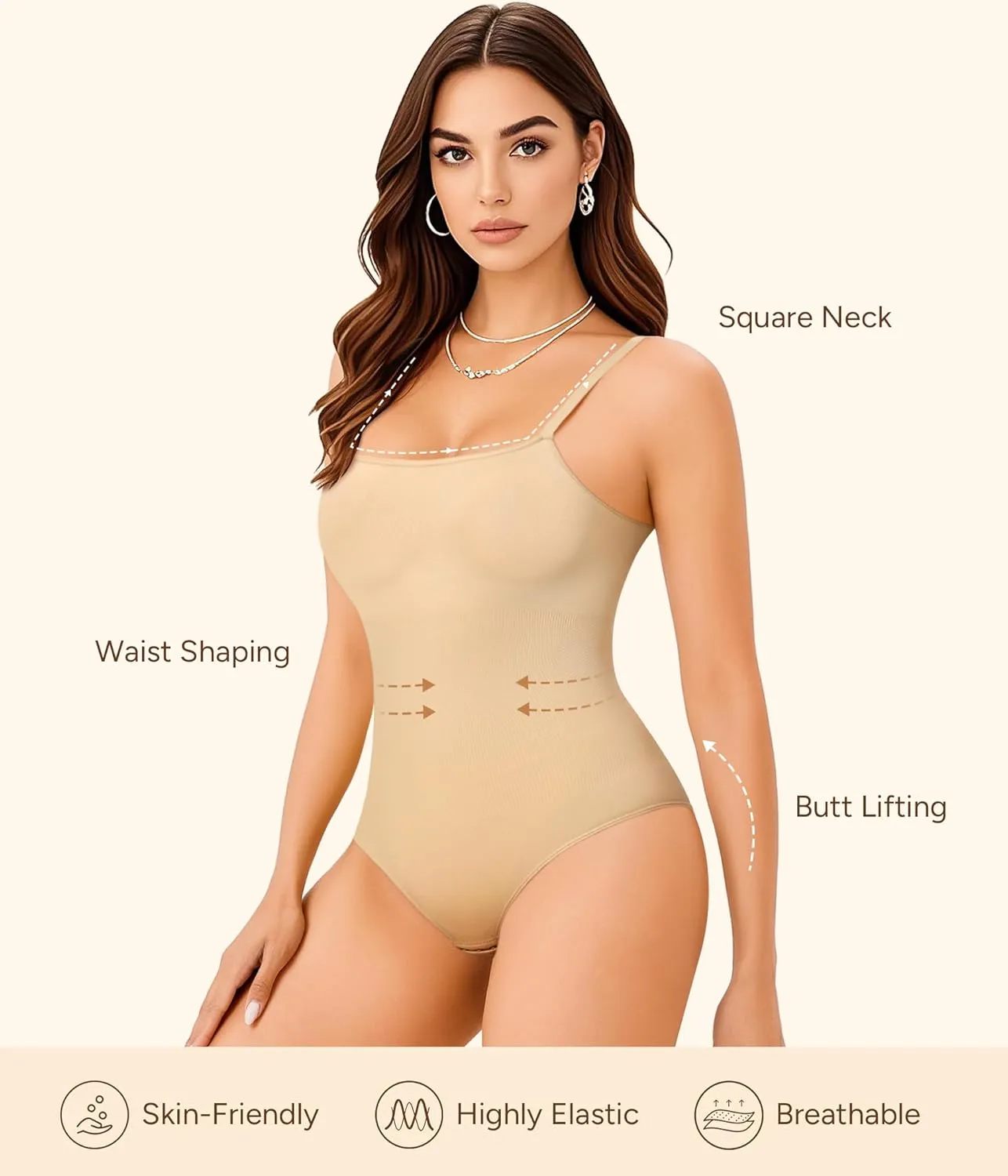 Irisnaya 2-Pack Shapewear Bodysuits for Women Tummy Control - Square Neck Body Suit Cami Body Shaper Going out Tops
